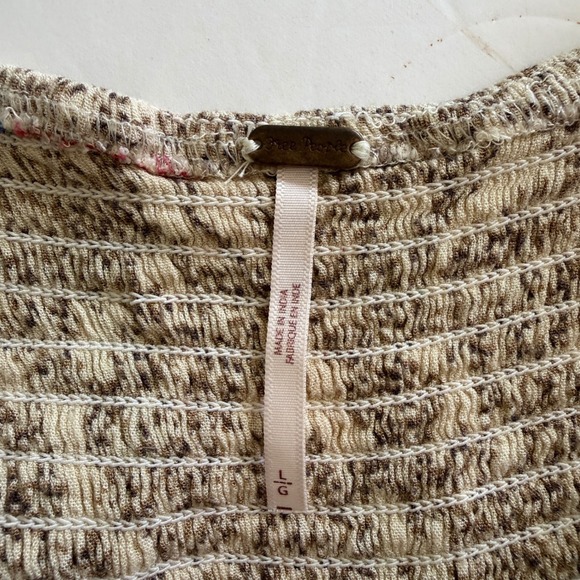 Free People Floral Boho Smocked Mini Dress Balloon Sleeve Size L Whimsical Retro - Picture 10 of 13